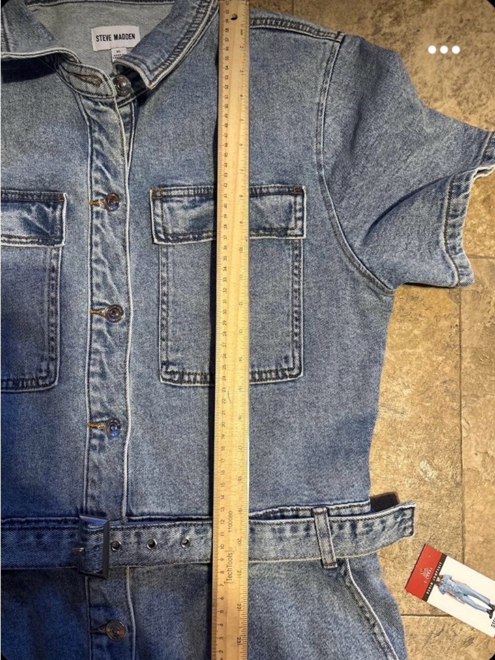 NWT Steve Madden Denim Utility Jumpsuit XL Wide Leg Belted Boilersuit $119 - Picture 7 of 13